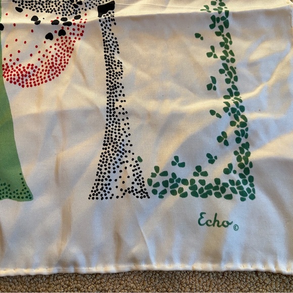 Vintage Echo Abstract Tree Print Silky Scarf White Green Red - Picture 3 of 3